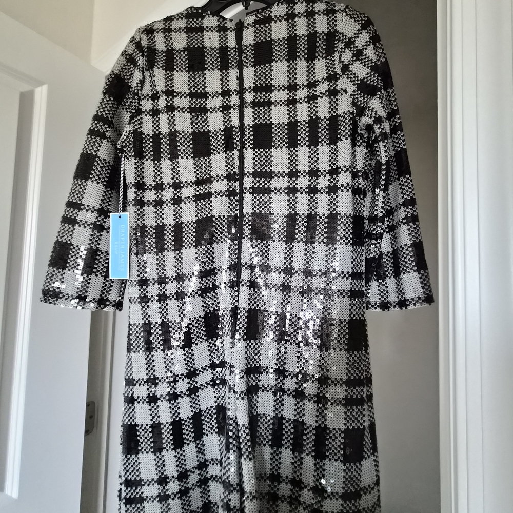 Draper James Black and White Plaid Sequin Trench Coat